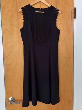 Ann Taylor Black Sleeveless Midi Dress with Lace Yoke NWOT